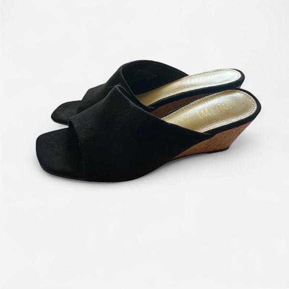 Mi.im Naomi Suede Cork Wedge Slip On Sandals in Black - Picture 3 of 7